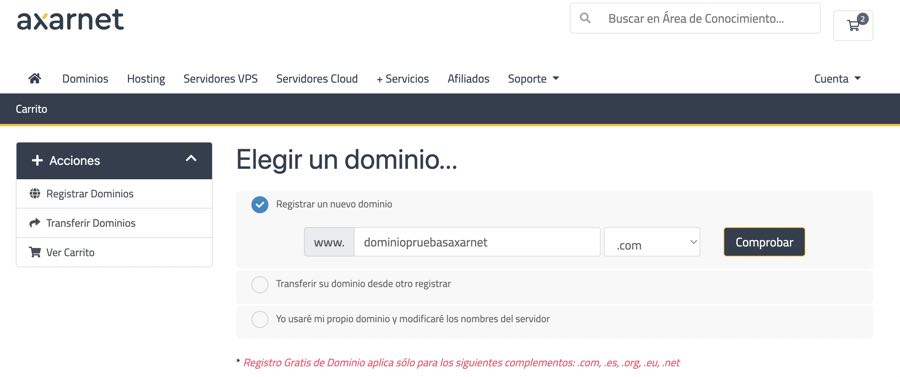 Registrar un dominio web código