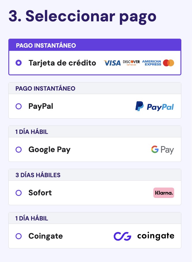 Método de pago Hostinger
